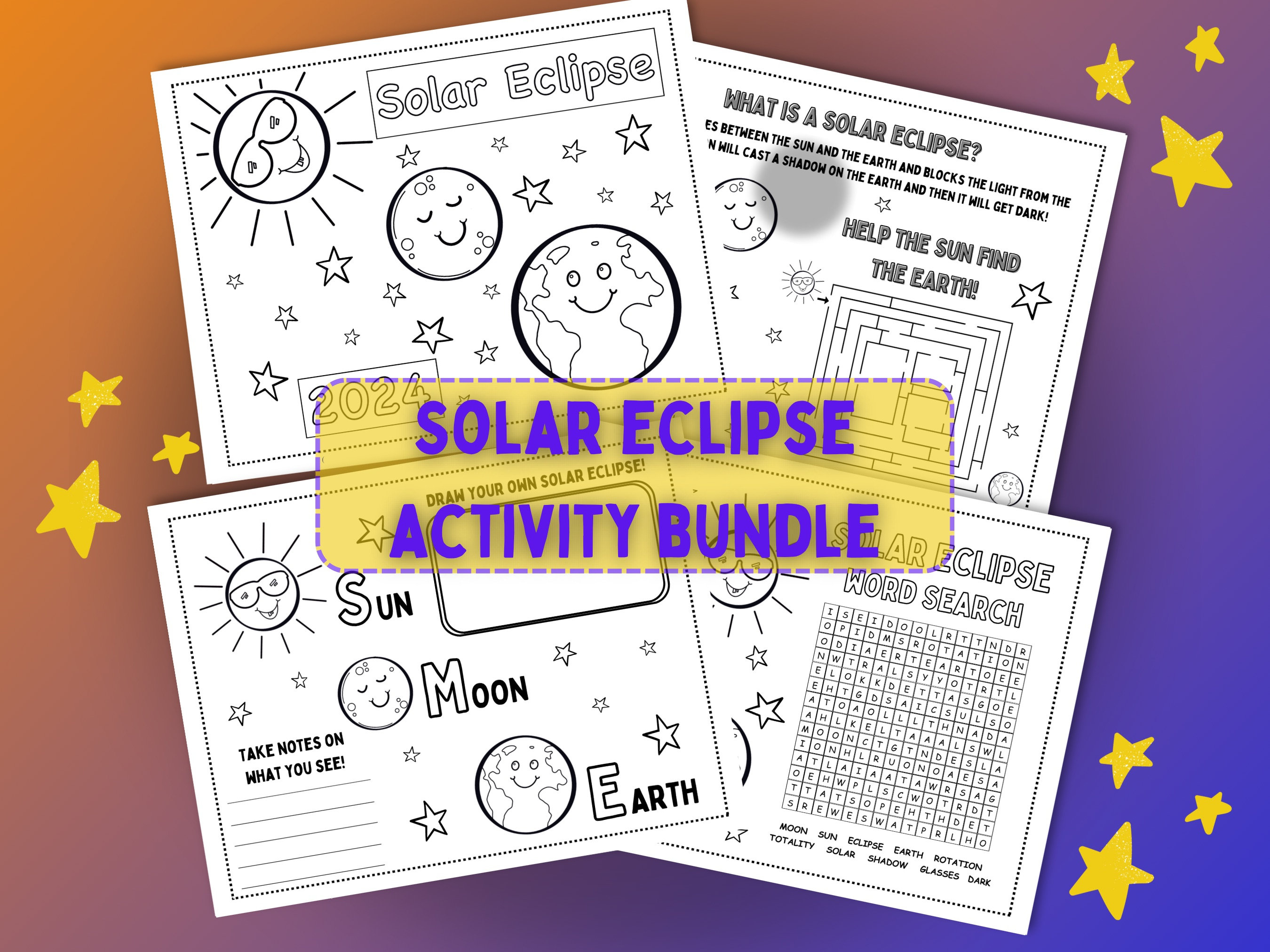 Solar Eclipse 2024 Activity Bundle, Solar Eclipse Coloring Pages, Kid’s