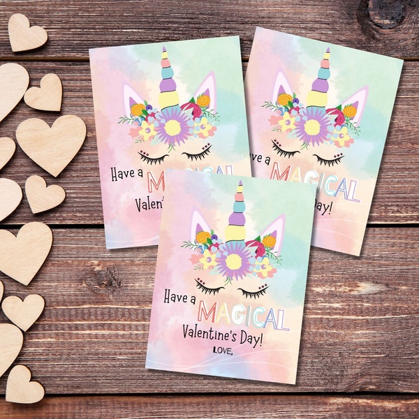 Unicorn Valentine Card, Magical Valentines Card, Kids Valentine Card, Unicorn Valentines Day Tags, Girl Valentines Cards, Instant Download