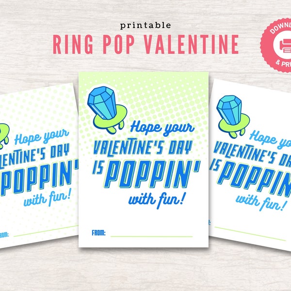 Printable Ring Pop Valentine's Day Tag, Gem Ring Pop Treat Tag, Kid Valentines Day Tag, Valentine Gift Label, Valentine Instant Download