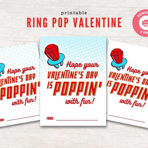 Red Printable Ring Pop Valentine's Day Tag, Gem Ring Pop Treat Tag, Kid Valentines Day Tag, Valentine Gift Label, Valentine Instant Download