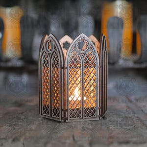 Gothic Candle Holder Laser Cut File: Medieval Tealight Lantern (SVG, DXF, PDF Instructions Included)