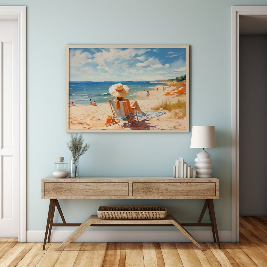 Printable Sandy Beach Landscape Print Vintage Beach House Sea Landscape Oil Painting Printable ...