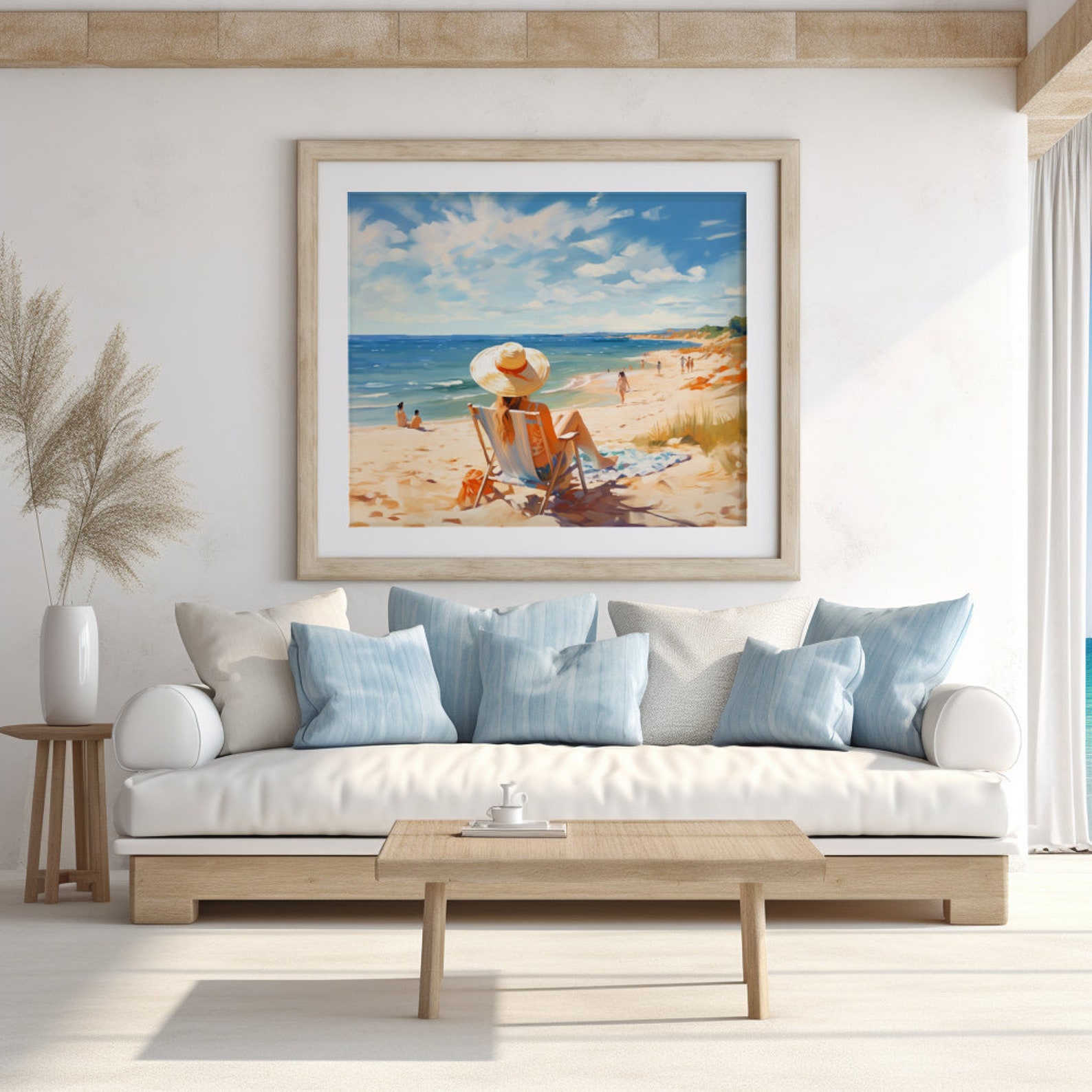 Printable Sandy Beach Landscape Print Vintage Beach House Sea Landscape Oil Painting Printable ...