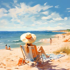 Printable Sandy Beach Landscape Print Vintage Beach House Sea Landscape Oil Painting Printable ...