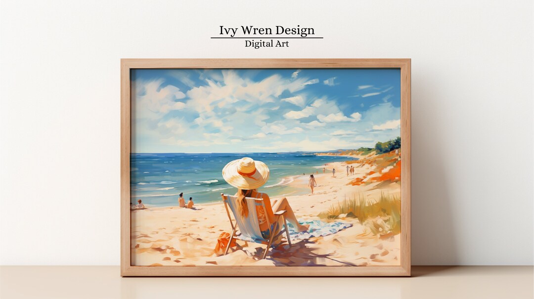 Printable Sandy Beach Landscape Print Vintage Beach House Sea Landscape Oil Painting Printable ...