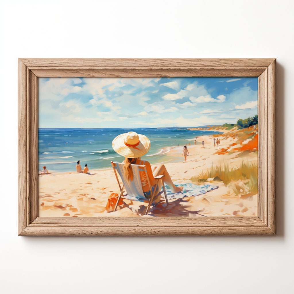 Printable Sandy Beach Landscape Print Vintage Beach House Sea Landscape Oil Painting Printable ...