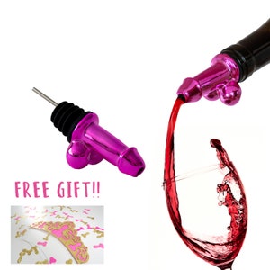 Fun Pink Bachelorette/ Bachelor Bottle Pourer - Pink Bachelorette Party/ Bachelor Party Decor Plus FREE GIFT (Crown and Confetti)