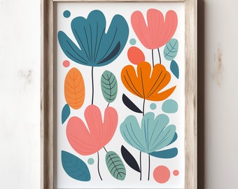 Estampado floral bohemio: Arte mural retro de plantas tropicales (descarga digital)