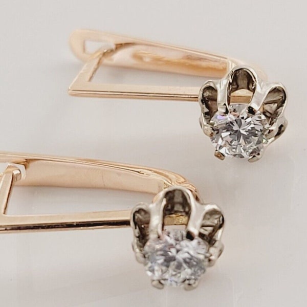 Vintage European Style Diamond Earrings in 14KRose Gold and Palladium