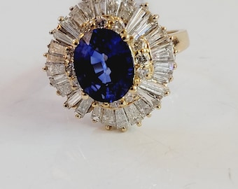 14K Yellow Gold Ballerina Ring with Blue Sapphire Center Stone and Diamonds