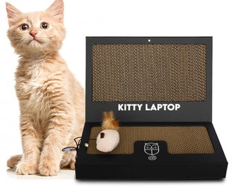 Kitty Laptop - Cat Scratching Laptop Toy with Interactive Plush Mouse with Catnip Cat Computer Toy to Relieve Boredom with 50 Stickers