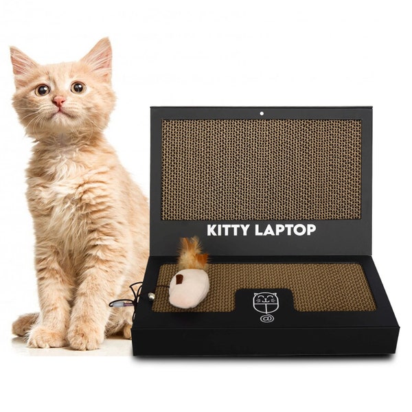 Kitty Laptop - Cat Scratching Laptop Toy with Interactive Plush Mouse with Catnip Cat Computer Toy with 50 Stickers - Gift for Cat Mom