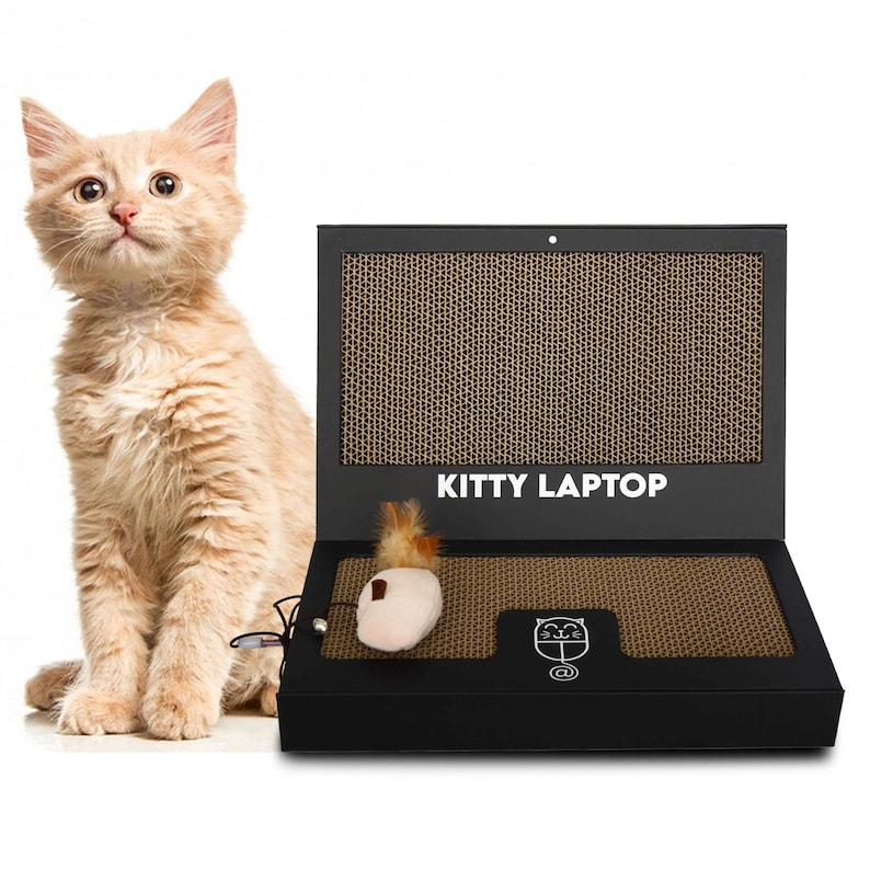 Kitty Laptop Cat Scratching Laptop Toy With Interactive Plush Mouse