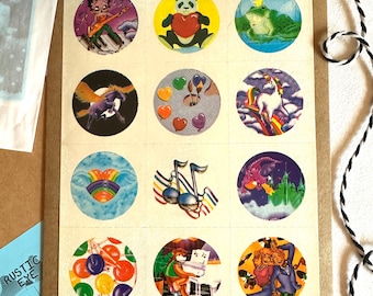 Vintage 80s Lisa Frank Sticker Sheet Many Collectors Edition, Betty Boop Pegasus Unicorn Dragon Panda Candy Dancer Rainbow Heart Frog S104