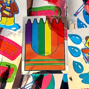 Pegatinas de aluminio CTP City Slicker vintage de 1983 en rollo, Mylar metálico, crayones Rain Bear de colores vibrantes, un regalo ideal para los amantes de las pegatinas.