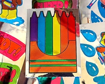 Vintage 1983 CTP City Slicker Foil Stickers On A Roll, Metallic Mylar Rainy Day Rain Bear Crayon Colors Hot Super, Gift For Sticker Lover