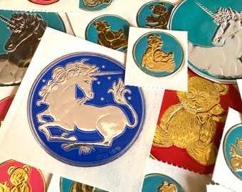 Vintage RARE Foil Embossed Illuminations Stickers YOU PICK, 70s 80s 90s Nostalgic Sticker Collection, Pink Red Blue Unicorns & Teddy Bear