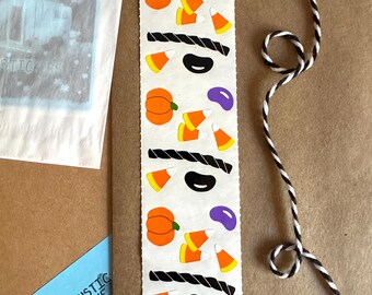 Vintage 90s Candy Corn Mrs Grossman’s Stickers By The Yard Unusual Strip, Trick Or Treat Stickers For 90s Kid DIY Tags & Cards, Pumpkin