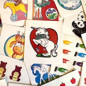 Adesivos vintage dos anos 80, Bears Forever, Unicorn Fantascenes, Atividade com adesivos Funtastick, Feira do Livro Escolar Scholastic, Nostalgia
