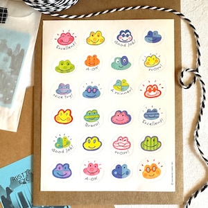 Adesivos Vintage Frogs Praise Hallmark, Excelente Bravo A Winner Bom Trabalho Uau A-OK Adesivos de Animais Adoráveis, Presente para Professor