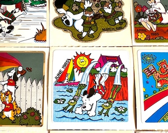 Vintage 1980’s BJ Unidog Monthly Collector’s Club Foil Stickers, Sparkle Mylar Sticker, Easter Foil Sticker, Rainbow Uni Cat