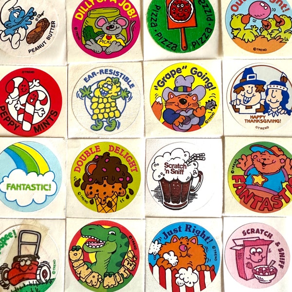 Scratch ‘N Sniff Authentic Vintage 80’s 90’s Stickers, You Pick Trend & More Round Circle Matte And Shiny Collectible Smelly Stickers