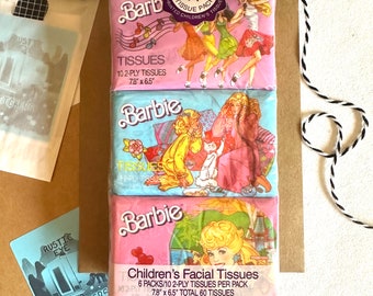 Vintage 80’s Barbie Tissues New In Package Pack Of Six, Barbie Themed Party Bag Favors