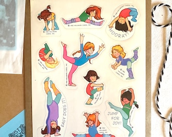 Vintage 1983 RARE Gymnastics Hallmark Sticker Sheets, Gym Girl Jump For Joy Hooray Easy Does It, Gift For Gymnastics Kid