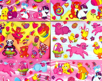 Hojas de pegatinas vintage de Lisa Frank con temática de Pascua (1/2), pegatinas raras HTF P264 de Lisa Frank, regalo para niños de los 90