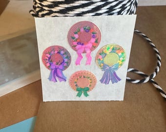 Vintage RARE Straw Hats With Flowers Mother Of Pearl Sandylion Stickers Mods, Gift For Sticker Collector, Pearly Stickers