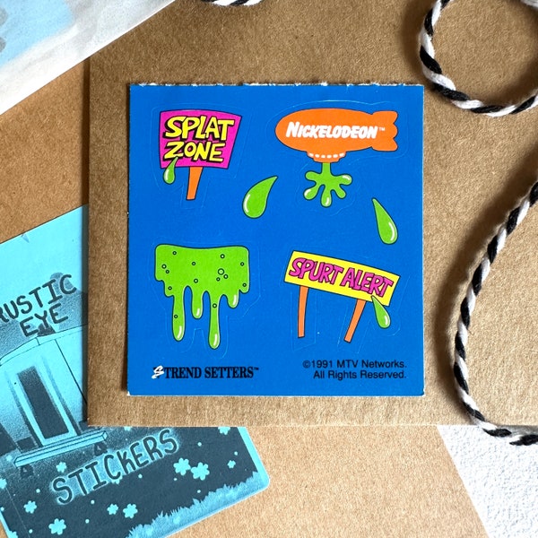 Vintage 90’s Nickelodeon MTV Trend Setters Sticker Mod, Splat Zone Spurt Alert You’ve Been Slimed Slime Time, 90’s TV Shows Stickers