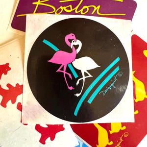 Vintage 80er Jahre SEHR SELTENE Design Point Aufkleber, Flamingos Bears Ducks, Boston Lage Design Point, Geschenk für Aufkleber Liebhaber, 1980er Jahre Kollektion