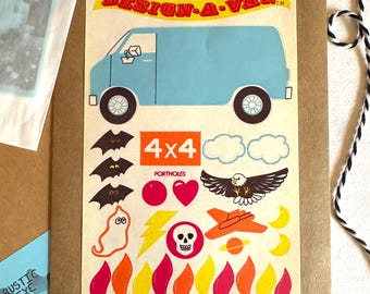 Vintage 80s Sandylion Blue Design-A-Van Sticker Sheet RARE, Sandylion Maxi Kromekote Stickers, Ghosts Bats Skeleton 4X4 Eagle Lightning Moon