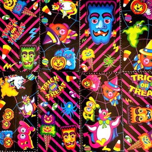 Vintage Halloween Lisa Frank 1/6 Sticker Mods RARE, 1980s Lisa Frank Stickers, RARE HTF Trick Or Treat Monster Ghost Unicorn Pumpkin Candy