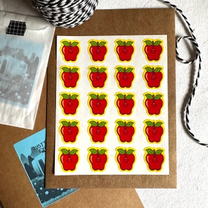 Vintage rode appel smileys schoolbeloning stickervel, karweikaart stickers fruit gezond eten, leraar planning benodigdheden