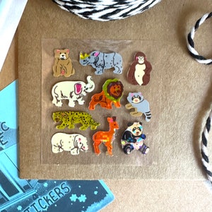 Vintage Twin Seven RARO Prismatic Animal Micro Adesivos Mod, Presente de Aniversário para Colecionador de Adesivos, Urso Rinoceronte Gorila Elefante Leão Panda