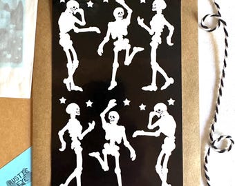 Vintage 90s Dancing Skeleton Sticker Mods Mrs Grossman’s, Black & White Skeleton Stickers RARE White Stars, Halloween Stickers