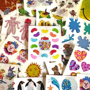 Pegatinas prismáticas vintage Sandylion de los años 80 y 90, a elegir. Lámina brillante con purpurina. Regalo para coleccionistas. Gominolas de pingüino para Halloween.