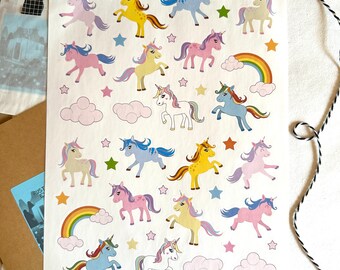 Vintage Unicorns Rainbows & Stars Large  Sticker Sheet By Current Catalog, Magical Colroful Fairytale Land Stickers, Dream Journal Stickers