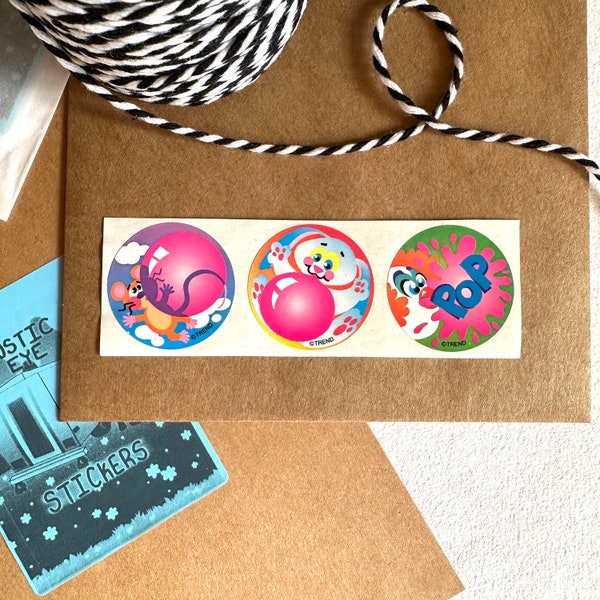 Vintage Bubblegum Scrach ‘N Sniff Stinky Trend Sticker Sheet, 90’s Blowing Bunbles T-6402, Pop Clown Mouse Bunny Easter Basket Filler
