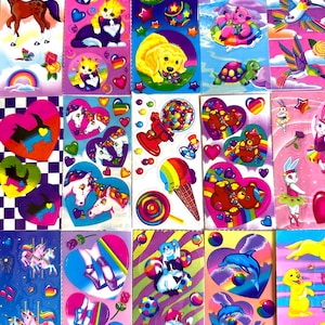 Vintage Lisa Frank 1/6 Sticker Bogen, 80er & 90er Lisa Frank Mods, Bubble Gum Einhörner Bären Delfin Regenbogen Scottie Dog Ice Cream RARE HTF