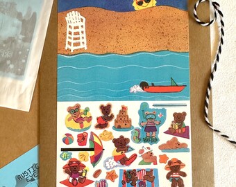Vintage 90’s AGC Beach Bear Sticker Activity Sheet, American Greetings Teddy Bear Activity Sheet Stickers, Gift For Beach Lover