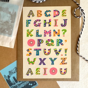 Foglio di adesivi con motivo alfabeto neon AGC vintage, adesivi per planner American Greetings, biglietti di auguri fai da te Happy Mail