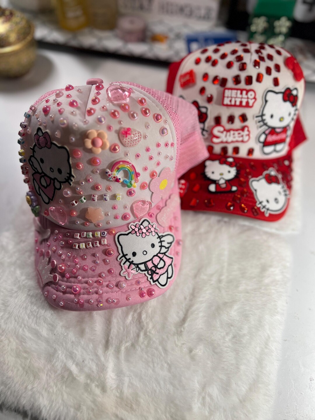 Custom Hello Kitty Bling Trucker Hat Handmade Hat With Rhinestones ...