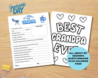 Grandparents Day Gift, Grandpa Questionnaire and Coloring Page (Digital Download)