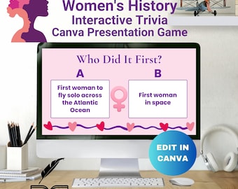 Women’s History Month Trivia Game, Customizable Canva Template, Presentation Template, Women Ministry Games, Classroom Activity