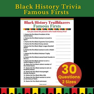 Black History Trivia Game, Black History Month Activity, Famous Firsts in African American History, Classroom Printables, Family Games