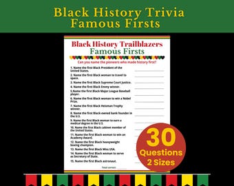 Black History Trivia Game, Black History Month Activity, Famous Firsts in African American History, Classroom Printables, Family Games