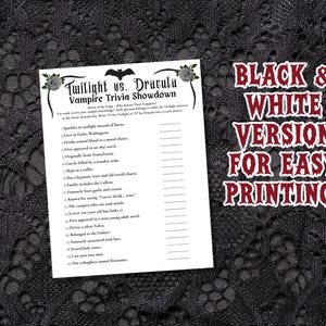 Twilight Vs Dracula, Vampire Trivia Game Printable, Halloween Party ...