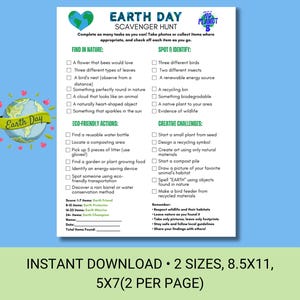 Earth Day Scavenger Hunt, Printable Outdoor Game (PDF Download)